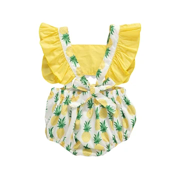 Summer Infant Baby Meitenes Zēni Dobi-No Kombinezonus Augļu Dzīvnieku Print Ruffles Īsām Piedurknēm Gudrs Jumpsuits Drēbes 0-24M