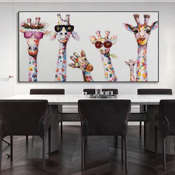 Smieklīgi Dzīvnieku Plakāti un Izdrukas Žirafe Ģimenes Grafiti Mākslas Audekla Apgleznošana Sienu Mākslas Ainu Bērnu Istabas Mājas Dekoru