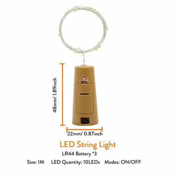 8Pcs Krāsains LED Korķa Stīgu Gaismas 1M 2M Pasaku Gaismas Vītnes Baterijas Iekļautas Vara, lai Ziemassvētki un Jaunā Gada Vīna Pudele Dekori Lampas