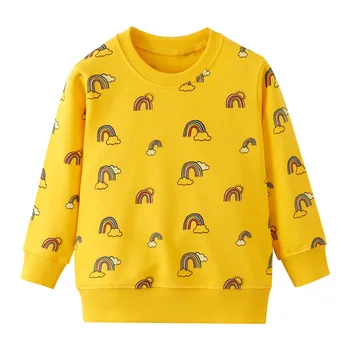 Bērnu Pavasara, Rudens Drēbes, Bērnu, Meiteņu un Zēnu Apģērbu Komplekti, Varavīksnes Drukas Džemperi+Bikses 2gab Bērniem Karikatūra Drēbes Dzeltena