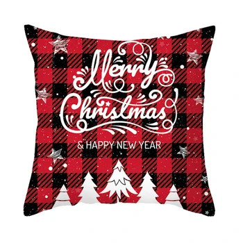 45*45cm kokvilnas spilvendrāna ziemassvētku mājas dīvāna spilvens melnā un sarkanā režģu klasiskās ziemassvētku dekori jauku sniegpārsliņu koks priecīgus jaunais gads