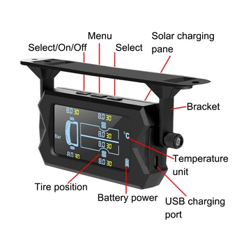 Ciparu LCD Signalizācija, Riepu Spiediena kontroles Sistēma, Bezvadu Saules ar 6 Ārēji Sensori, Auto RV Kravas automašīnu TPMS