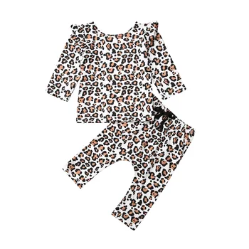 Jaundzimušā Bērna Baby Girl Leopard Print Drēbes, T-Krekls Topi +Garu Garās Zeķes Bikses Gadījuma Tērpiem, Kokvilnas Apģērbu Ar Garām Piedurknēm