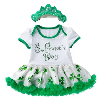 Modes Jaunas Ielidošanas Zaļo Āboliņa Drukāt St Patrika Diena, Meiteņu Apģērbs, Zīdaiņu Romper Kleita, Galvas New Born Baby Girl Apģērbu Komplekts