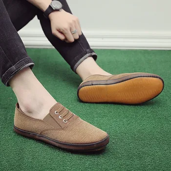 Vīriešu kurpes auduma kurpes 2020. gada rudenī jaunu gadījuma vīriešu klasiskās audekla kurpes, ikdienas darba apavi pusmūža un vecāka gadagājuma neslīdoša brea