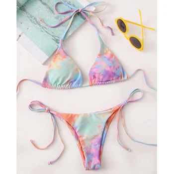 OMKAGI Bikini 2020 Tie krāsošanas Peldkostīmu Sexy Push Up Mikro Bikini Komplekts Peldēšanas peldkostīms, Beachwear Brazīlijas Peldkostīmi Sievietēm