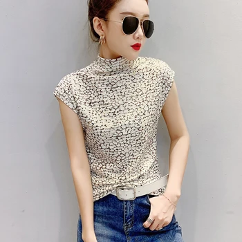 Vasaras 2020. gadam Leopard T krekls Sievietēm Dobi No Izspēles Kakla Piedurknēm Slim Topi Tee Gadījuma ropa mujer T02415B