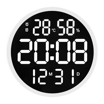 Vienkāršs Dizains Dzīvojamā Istaba LED Apaļš Sienas Pulkstenis Ciparu Displejs Temperatūras Datums 27RF