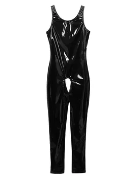 MSemis Atvērt Kājstarpes Lateksa Catsuit Apakšveļa Sievietēm Slapjš Izskatās, Lakādas Seksīga Erotiskā Leotard Bodysuit Fetišs Pole Dance Clubwear