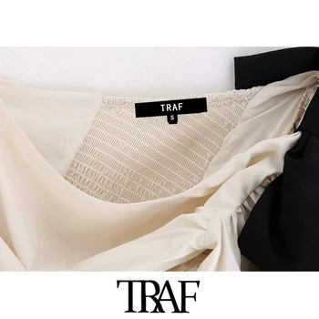 TRAF Sievietes Sexy Modes Ar Loku Drapēti Apgriezts Blūzes Vintage Vienu Plecu Atpakaļ, Elastīgs Sieviešu Krekli Šiks Topi