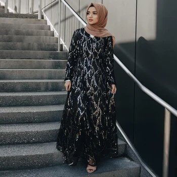 Sequin Abaya Turku Kleitas Hijab Musulmaņu Kleita Dubaija Abayas Sieviešu Caftan Marokens Kaftan Islāma Apģērba Tesettur Elbise