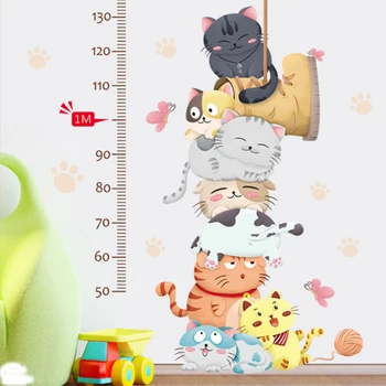 Karikatūra Kaķis Dzīvnieki Pasākums, Sienas uzlīmes Bērniem Telpām Bērnudārza Augstums Diagrammas Valdnieks Uzlīmēm Pirmsskolas Mājas Dekoru
