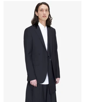 Melns deconstructed uzvalks vīriešu daudzslāņu asimetrisks vienkārši zaudēt Japāņu oriģināls dizainera jaka