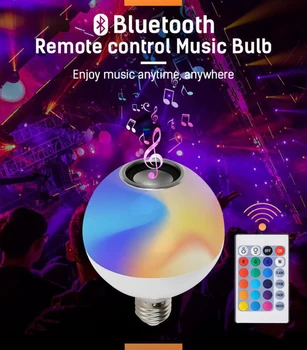 12W tālvadības Saprātīga lampas spuldzes E27 RGB Bluetooth skaļruni, LED spuldzes, mūziku, gaismas, bezvadu LED gaismas RGB+Baltais spuldzes