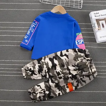 JAUNAS Meitenes Zēni Bērni Zīmolu Apģērbu Baby Pavasara Sporta Kokvilnas T Krekls ar garām Piedurknēm Kamuflāžas Bikses, Uzvalks Bērniem Tracksuit Komplekti
