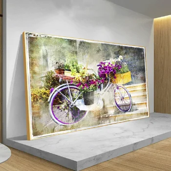 Romantiska kartes glezniecības stilu, puķu velosipēdu mākslas drukāts uz augstas kvalitātes audekla attēlu, viesistaba, mājas apdare
