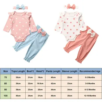 3pcs Jaundzimušo Bērnu, Meiteņu Apģērbu Komplekti, no 0-18m ar garām Piedurknēm Topi Romper Ziedu Bikses Galvu Tērpiem Kopumu Apģērbu 0 Līdz 18 Mēnešiem