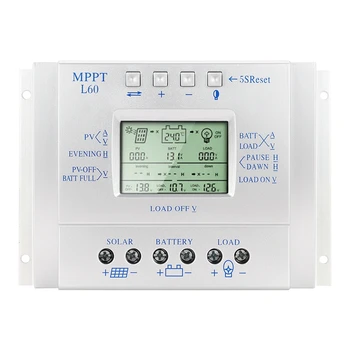 60A Saules Uzlādes Kontrolieris LCD Displejs Saules Regulators 12V 24V ar Gaismu un Taimera Kontrolei MPPT