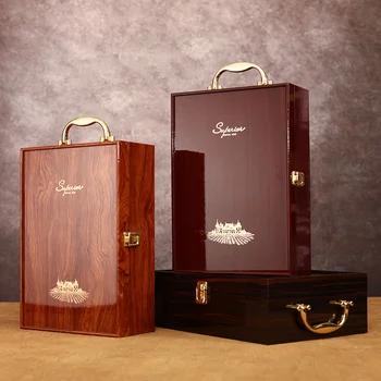 Jaunā stila dubulto ādas kaste augstas kvalitātes sarkanvīns dāvanu kastē dubultā pudele koka vīna kaste mājās uzglabāšanas organizators