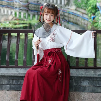 Japāņu Kleita Sieviešu Kimono Jaka Meitenēm Svārki Top Set Ziedu Izšūti Pilnu Piedurknēm Yukata Haori Seno Austrumu 2gab Uzvalks