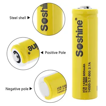 Soshine 2gab 3,7 V ICR 14500 900mAh Li-jonu Akumulators ar Drošības Vārsts + Pārnēsājamo Bateriju Kārba, Lukturi
