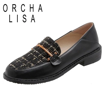 ORCHA LISA Sieviete Elegants Pavasara Rudens Dzīvoklis kurpes Apaļu Purngalu 3cm Laukumā Papēži Paslīdēt uz Platformas, Liela izmēra 32-48 tusiņu C1919