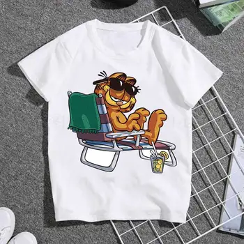 Jaunas multfilmas t-krekls garfield bērnu iespiesti Harajuku T-Krekls Bērniem o-veida kakla gadījuma T-krekls top gudrs kaķis ar īsām piedurknēm meitene krekls
