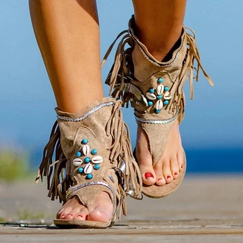 Bārkstis Ziedu Ķīļi Boho Kurpes Sandales Sieviešu Vasaras Flip Flop Sandales Retro 2020. Gadam Cietā Ganāmpulka Beach Gadījuma Mežģīnes up Atvērtas Sandales