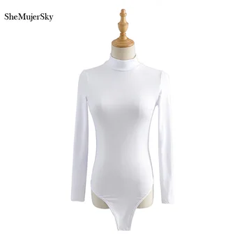 SheMujerSky Sexy Sievietes Backless Bodysuit Tīrtoņa Krāsu Šauri Slim Garām Piedurknēm Jumpsuits 2020 Atpakaļ Pāri Pārsējs Bodysuits
