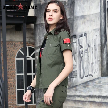 FreeArmy Pavisam Īss Krekls Sievietēm Militārās Armijas Zaļā 2019 Pilnu Kokvilnas Topi, Sieviešu Āra Cēloņu Sieviešu Blūze GS-8976A