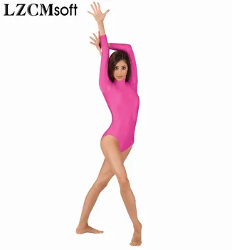 LZCMsoft Pieaugušo garām Piedurknēm Baleta Deju Vingrošana Leotards Bodysuit Augsta Kakla Elastīga Melna Leotard Sievietēm Spandex Dancewear