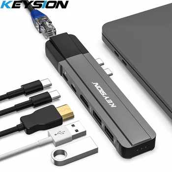 KEYSION 6 in 1 USB CENTRMEZGLU Multi USB 3.0, HDMI Adapteris, USB Sadalītājs par MacBook Pro Doks Thunderbolt 3 HUB RJ45 Dual USB HUB TypeC
