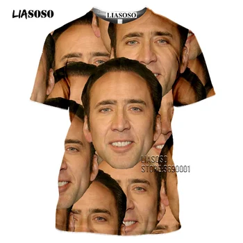 LIASOSO 3D Drukas Smieklīgi Aktieris Nicolas Cage Vīriešu T-krekls Pilnu Daudz Seju Iespiests T krekls Sievietes Ikdienas Vasaras Krekls ar Īsām Piedurknēm