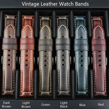 MAIKES Pulksteņu Piederumi Pulksteņu Siksniņas 20mm 22mm 24mm 26mm Vintage Govs Ādas Skatīties Joslas Panerai Fosilā Watchband