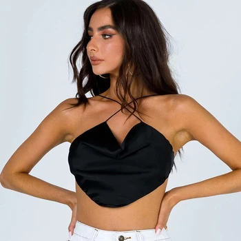 InstaHot Backless seksīgs zīda kamzolis sieviešu vasaras krustām šķērsām pārsējs asimetriska crop topi puse clubwear sieviešu topi, vestes 2020