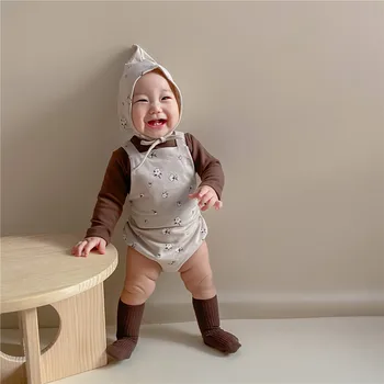Bērnu Kokvilnas Bodysuit Baby Boy (Dungriņi) Gudrs Olīvas Drukāt Meitenes Jumpsuit Ar Cepuru Rudens Jaundzimušo Zēnu, Meiteņu Apģērbs Apģērbs