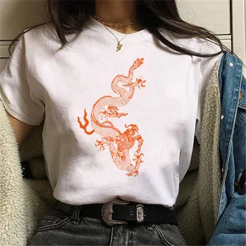 Harajuku Streetwear 90s Ulzzang Top Retro Ķīniešu Pūķis Print T-krekls Vasaras Sieviešu Krekli Maycaur Jaunu Gadījuma Sieviešu T-krekls