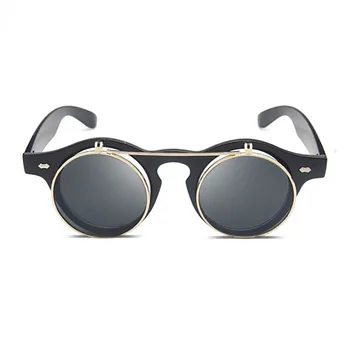 VWKTUUN Steampunk Saulesbrilles Sievietēm, Vīriešiem Retro Brilles Kārtā Punktus Flip Up Brilles Šuves punk Vintage Klipu par Oculos de sol