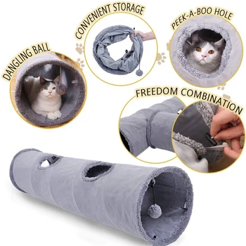 TOP!-Pet Saliekams Kaķis Tuneļa Kaķis Rotaļlietas Spēlēt Tuneļa Izturīgas Zamšādas Hideaway Pet Sprogot Tunelis, ar Lodīšu 12 Collu Diametra