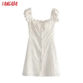 Tangada modes sieviešu balto izšuvumu kokvilnas kleita franču stilā ar īsām piedurknēm dāmas vasaras pludmales kleita vestidos 1T17