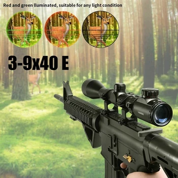3-9x40EG Šautene Jomu Krusta Redzi Rangefinder 3-9x Zaļš Sarkans LED Taktiskās Redzes Riflescope Medību Šautene Jomu Snaiperis Airsoft