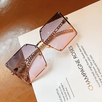Ir 2021. Jaunu Modes Lielajam Slīpumu, Saulesbrilles Sieviešu Vintage Sakausējuma Ķēde Rāmis Kniežu Kvadrātveida Saules Brilles Sieviešu Elegants Toņos
