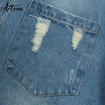 Artsnie streetwear gadījuma džinsa caurumu sieviešu jaka ziemas 2019. gadā, savukārt apkakle ar garām piedurknēm džinsi, sieviešu mētelis kabatas, zilā jaka