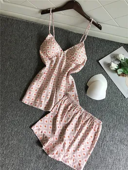 Sexy Satins ledus zīda īsās pidžamas sieviešu sleepwear vasaras spageti siksnas pidžamas komplekti, sieviešu bikses, iekštelpu homewear