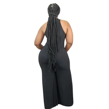 Adogirl Plus Lieluma Sievietēm Cietā Jumpsuit XL-5XL Sexy Dziļu V veida Kakla Piedurknēm Romper Milzīgais Šifona Raibs Plaša Kāju Bikses (Dungriņi)