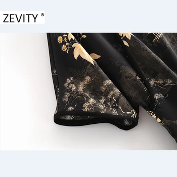 Zevity Ķīniešu Stilā Jaunu Sieviešu Vintage Īsām Piedurknēm Drukas Līnija Mini Kleita Sieviešu Retro Stand Apkakli Šiks Sprādzes Vestido DS4577