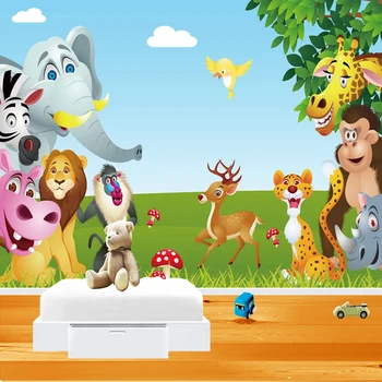 Pasūtījuma 3D Sienas Tapetes, Karikatūra Putnu Zilonis, Pērtiķis Dzīvnieku Pasaulē Bērnu, Guļamistabas, Bērnu Istabas Apdare Attēlu Sienu Apgleznošana