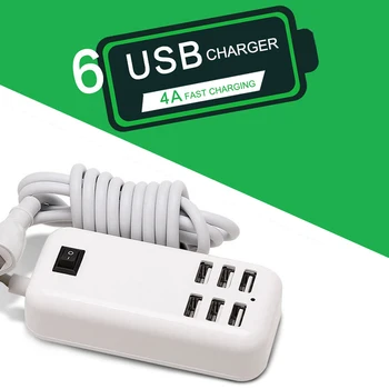 20W USB Strāvas Adapteris Fast Charger 6-Port USB Uzlādes Staciju Uzlādes Rozeti ar 1,5 M Kabeli ES Plug tālrunis Ipad kameras