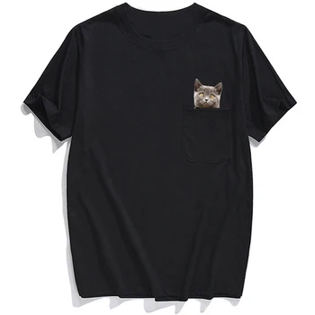 Vīriešu T Krekls Modes Zīmolu vasaras kabatā Sarkans kaķis iespiests t-kreklu apdruka vīriešu sieviešu krekli Hip hop topi smieklīgi kokvilnas t-veida