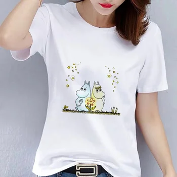 Sieviešu Ikdienas Ropa Mujer Kawaii Grafiskais T-krekls Plussize Smieklīgi Karikatūra Moomin Vasaras T-krekli Modes Diezgan Topi Baltā t-veida